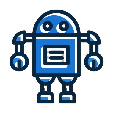 Robot Vektör Kalın Çizgisi Kişisel ve Ticari Kullanım İçin Koyu Renk Simgeleri Dolduruldu