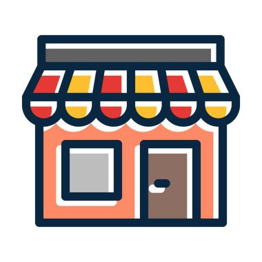 Dükkan Vektörü Kalın Çizgisi Koyu Renkler Simgeleri Kişisel ve Ticari Kullanım İçin Dolduruldu