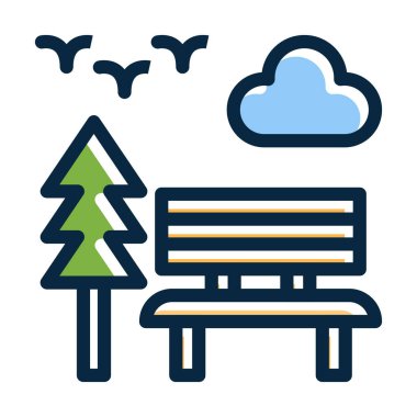 Park Vektörü Kalın Çizgisi Kişisel ve Ticari Kullanım İçin Koyu Renk Simgeleri Dolduruldu