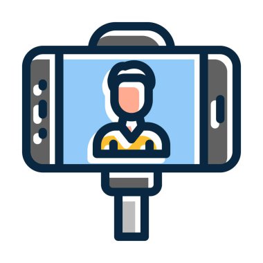 Kişisel ve Ticari Kullanım İçin Koyu Renk Simgeleri Doldurulmuş Selfie Vektör Kalın Çizgisi