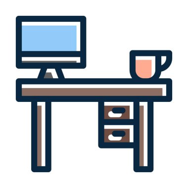 Kişisel ve Ticari Kullanım İçin Koyu Renk Simgeleri Doldurulmuş İşyeri Vektör Kalın Çizgisi