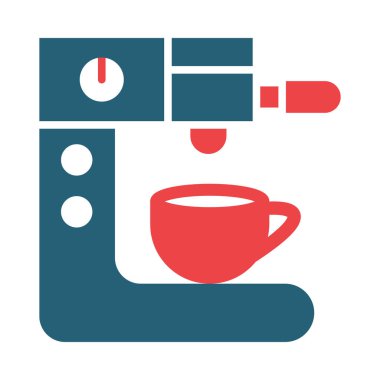 Kişisel ve ticari kullanım için Kahve Makinesi Vektör Kabartması İki Renk Simgesi