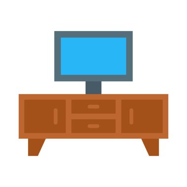 Kişisel ve ticari kullanım için TV Masa Vektörü Düz Simgesi