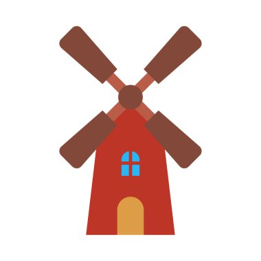 Kişisel ve Ticari Kullanım İçin Yel Değirmenleri Vektörü Düz Simgesi