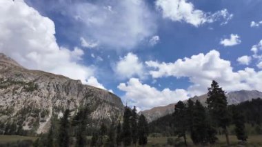 4K Rolling Hills, Towering Trees, and Lush Green Meadows birleşerek görkemli bir dağ manzarası, Blue Horizons, Dramatik Bulut oluşumları, ve bir dokunuş yağmur ve güneş ışığı.