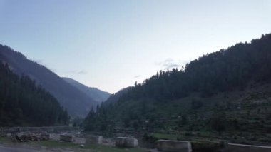 Green Meadows ve Antika Evleri tarafından çerçevelenmiş Uzun Çam Ağaçları Yolu Sınır, ve Kristal berraklığında berrak Su Parıltıları,