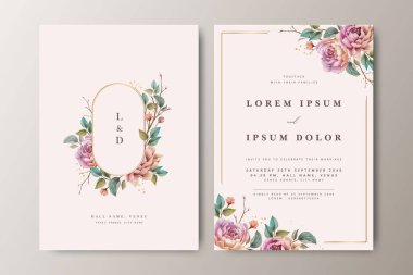 Çiçek desenli düğün davetiyesi seti tasarımı