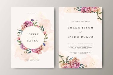 Çiçek desenli düğün davetiyesi seti tasarımı