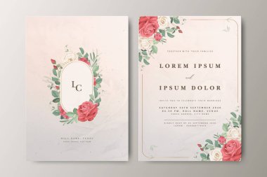 Çiçek desenli düğün davetiyesi seti tasarımı