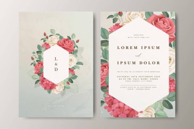 Çiçek desenli düğün davetiyesi seti tasarımı