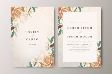 Çiçek desenli düğün davetiyesi seti tasarımı