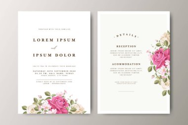 Minimalist çiçekli düğün davetiyesi seti