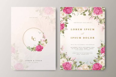 Çiçek desenli düğün davetiyesi seti tasarımı