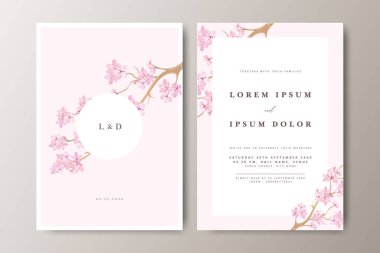 Çiçekli bölme tasarımlı güzel bir düğün davetiyesi seti.