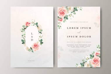 Çiçek desenli düğün davetiyesi seti tasarımı