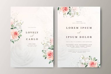 Çiçekli düğün davetiyesi seti tasarımı