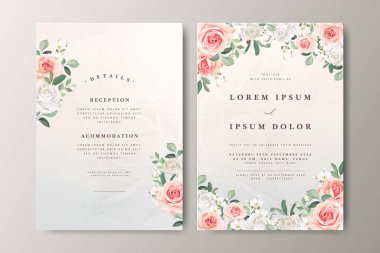 Çiçek desenli düğün davetiyesi seti tasarımı