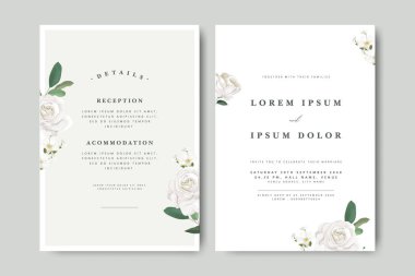 Minimalist çiçek desenli güzel düğün davetiyesi seti