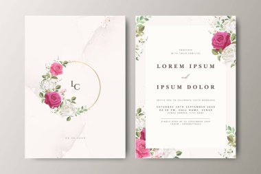 Çiçek desenli düğün davetiyesi seti tasarımı