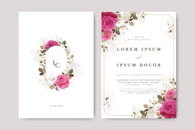 Çiçek desenli düğün davetiyesi seti tasarımı