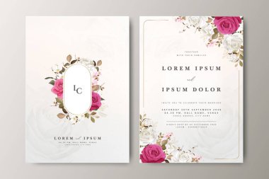 Çiçek desenli düğün davetiyesi seti tasarımı