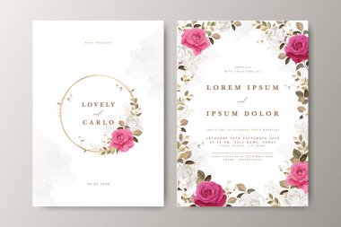 Çiçek desenli düğün davetiyesi seti tasarımı