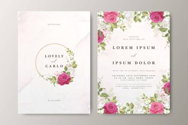 Çiçek desenli düğün davetiyesi seti tasarımı