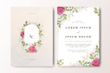 Çiçek desenli düğün davetiyesi seti tasarımı