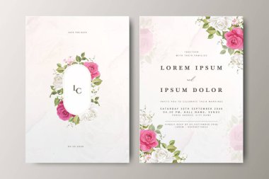 Çiçek desenli düğün davetiyesi seti tasarımı