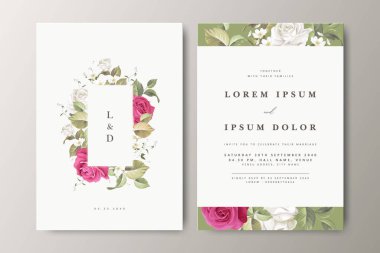 Çiçekli bölme tasarımlı güzel bir düğün davetiyesi seti.