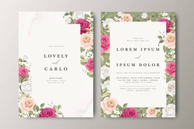 Çiçekli bölme tasarımlı güzel bir düğün davetiyesi seti.