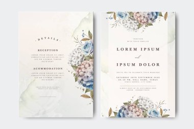 Ortanca çiçek desenli güzel düğün kartı