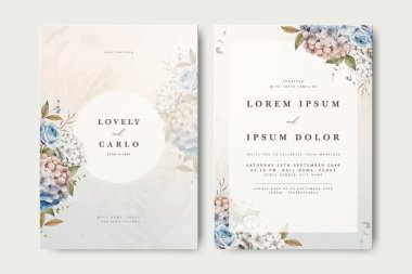 Ortanca çiçek desenli güzel düğün kartı