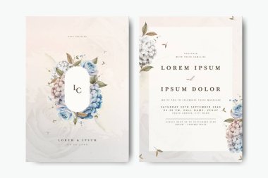 Ortanca çiçek desenli güzel düğün kartı