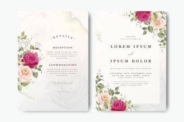 Çiçek süslemeli güzel düğün davetiyesi.