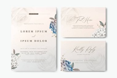 Ortanca çiçek desenli güzel düğün kartı