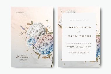 Ortanca çiçek desenli güzel düğün kartı