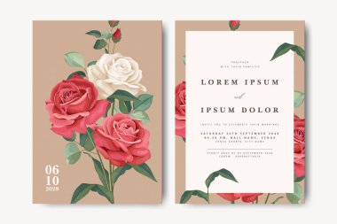 Gül desenli zarif bir düğün davetiyesi.