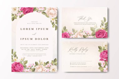 Şanlı bir düğün davetiyesi, gül desenli.