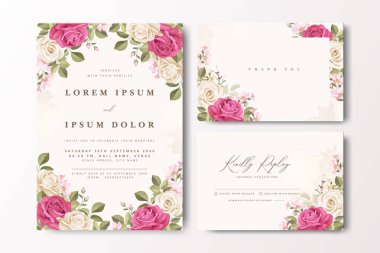 Şanlı bir düğün davetiyesi, gül desenli.