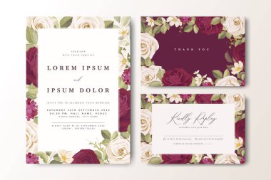 Çiçek desenli, zarif bir düğün davetiyesi.