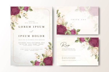 Çiçek desenli, zarif bir düğün davetiyesi.