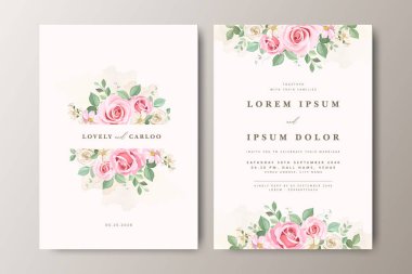 Beyaz güllü zarif bir düğün davetiyesi.