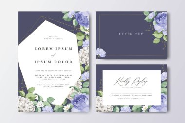 Güllü ve suluboya elementli zarif bir düğün davetiyesi.