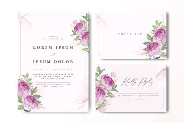 Güllü ve suluboya elementli zarif bir düğün davetiyesi.