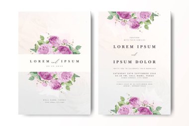 Güllü ve suluboya elementli zarif bir düğün davetiyesi.