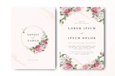 Suluboya güllü zarif bir düğün davetiyesi.