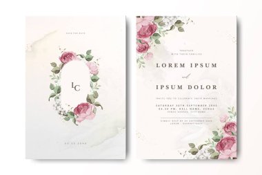 Suluboya güllü zarif bir düğün davetiyesi.