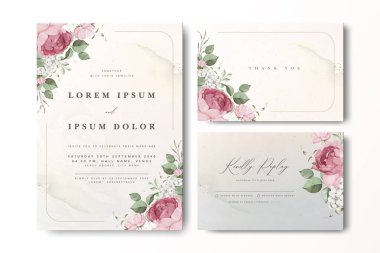 Suluboya güllü zarif bir düğün davetiyesi.