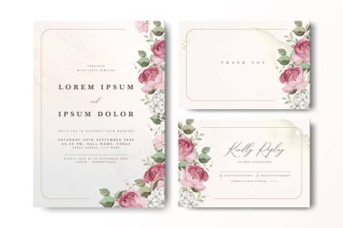 Suluboya güllü zarif bir düğün davetiyesi.